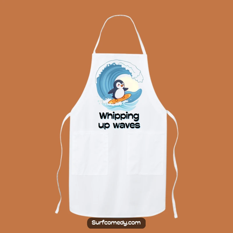 Funny Penguin Surfing Wave Apron - Cute Animal Kitchen Gift!