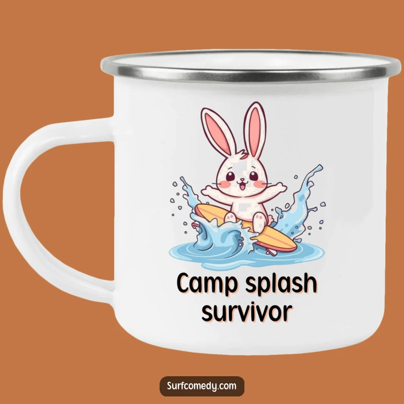 Funny Surfer Rabbit Camping Mug: Adventure Fuel With Splashy Humor