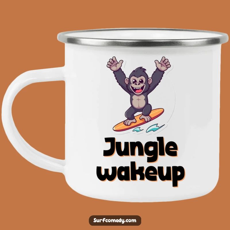 Funny Gorilla Surfer Camping Mug: Joyful Victory Pose - Outdoor Funny Gift!