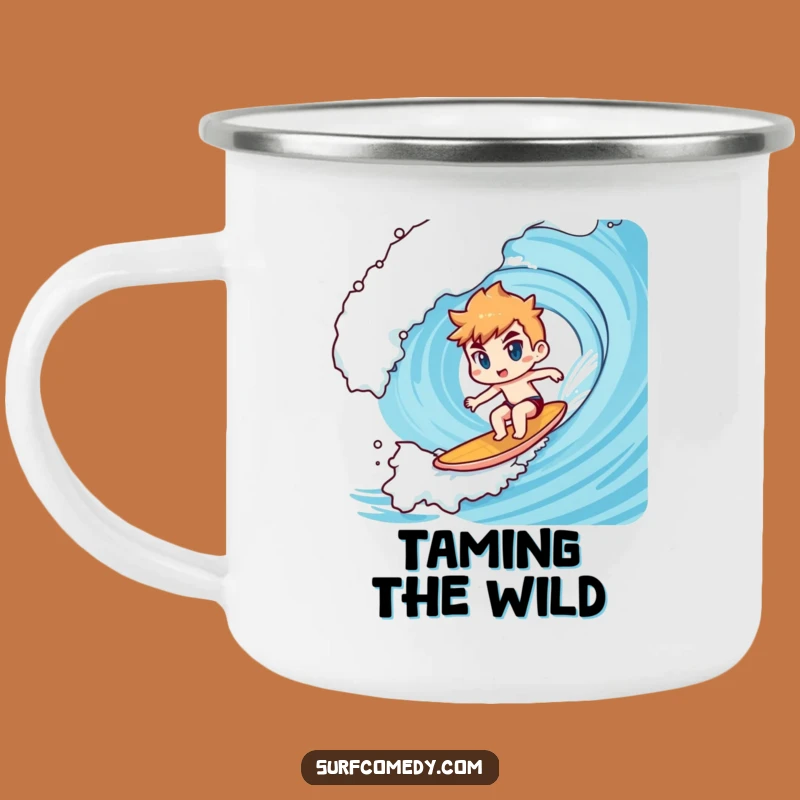 Funny Kawaii Big Wave Surfer Camping Mug: Determined Trailside Companion