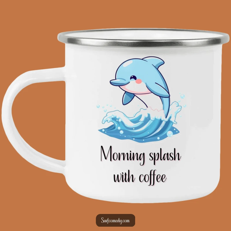 Funny Kawaii Dolphin Leaping Enamel Mug, Outdoor Adventure Gift