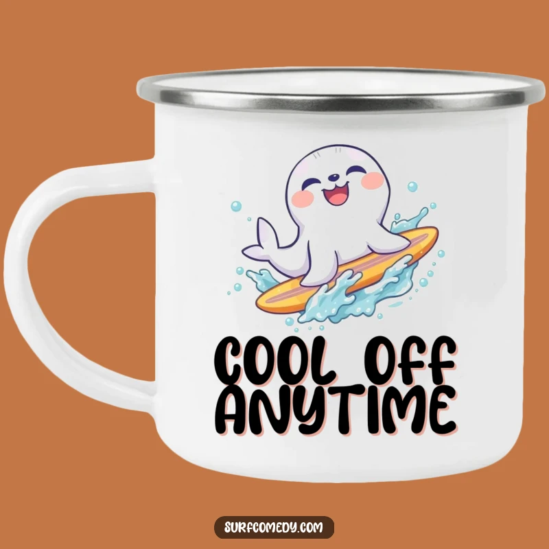 Funny Seal Surf Camping Mug: Splashy Slide Adventure, Outdoor Beach Gift
