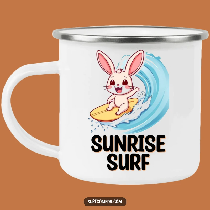 Funny Surfer Rabbit Camping Mug: Exhilarated Bunny on Wave - Outdoor Funny Gift!