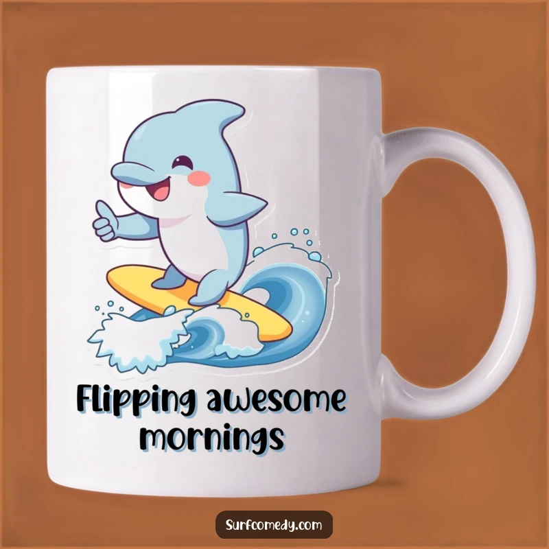 Funny Dolphin Surfing Wave Mug - Cheerful Ocean Animal Cool Gift!