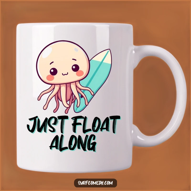 Funny Kawaii Jellyfish Surf Mug - Curious and Hilarious Ocean Gift