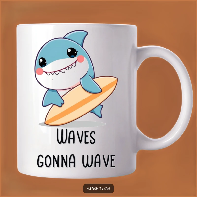Funny Kawaii Shark Nudging Surfboard Mug - Perfect Surfer Gift!