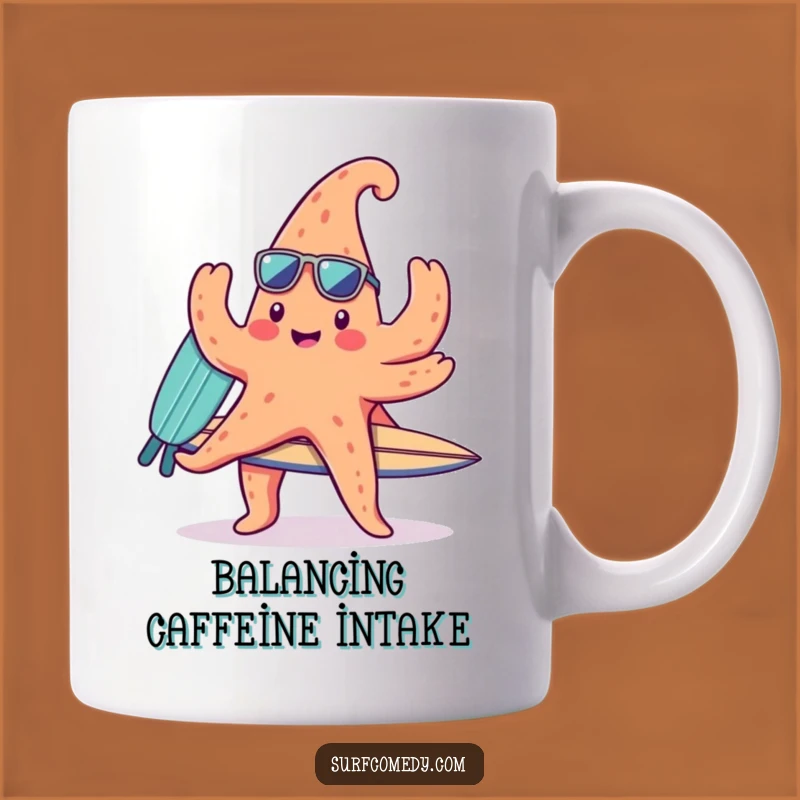 Funny Kawaii Starfish Surfer Mug, Beach Vibes Cute Character Gift