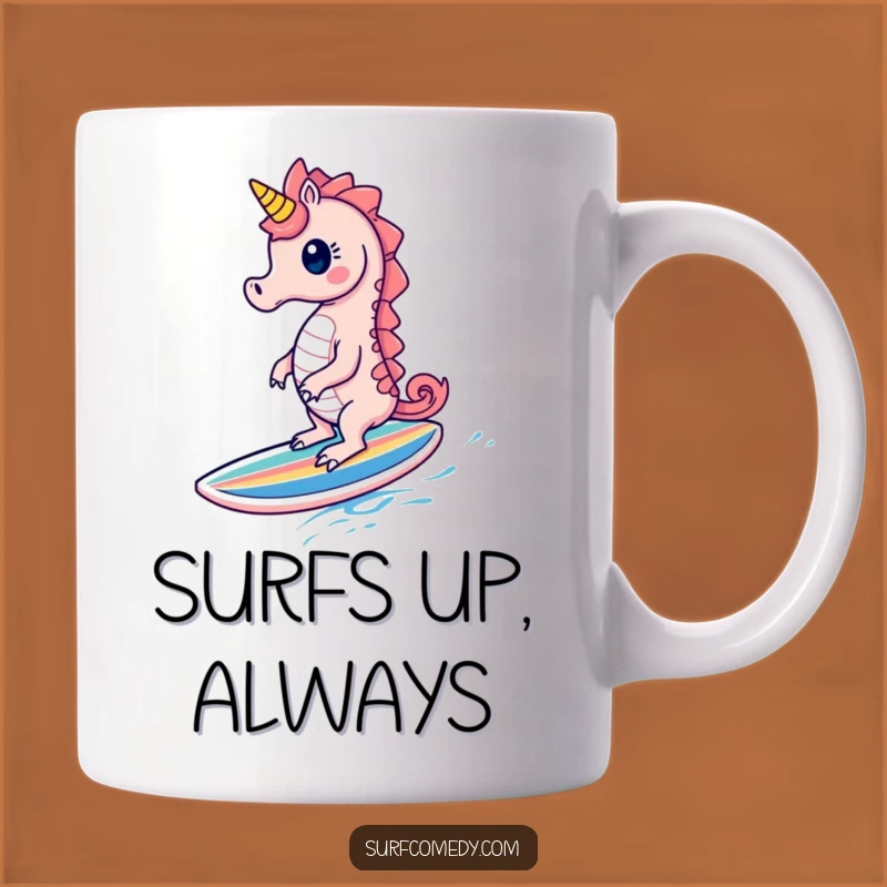 Funny Seahorse Surf Mug: Glee-Filled Ocean Adventure Gift for Beach Lovers