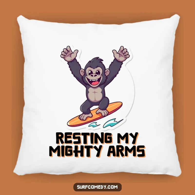 Funny Gorilla Surfer Pillow: Joyful Victory Pose - Comfy Funny Gift!