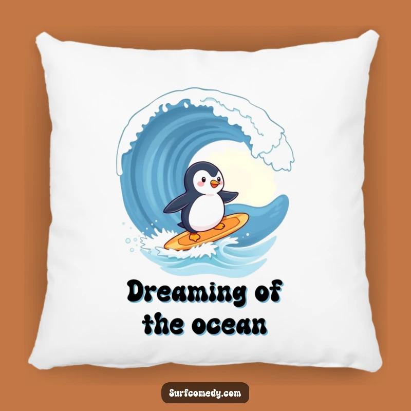 Funny Penguin Surfing Wave Pillow - Cozy Cute Animal Comfort Gift!