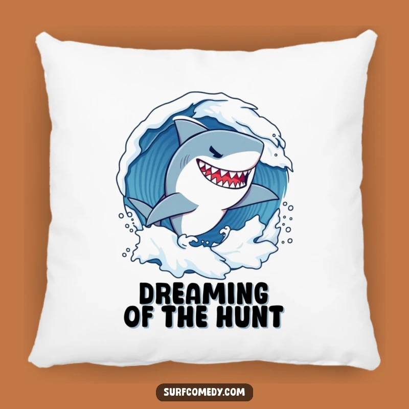 Funny Shark Surf Pillow: Determined Wave Carver Comfort, Cozy Ocean Decor