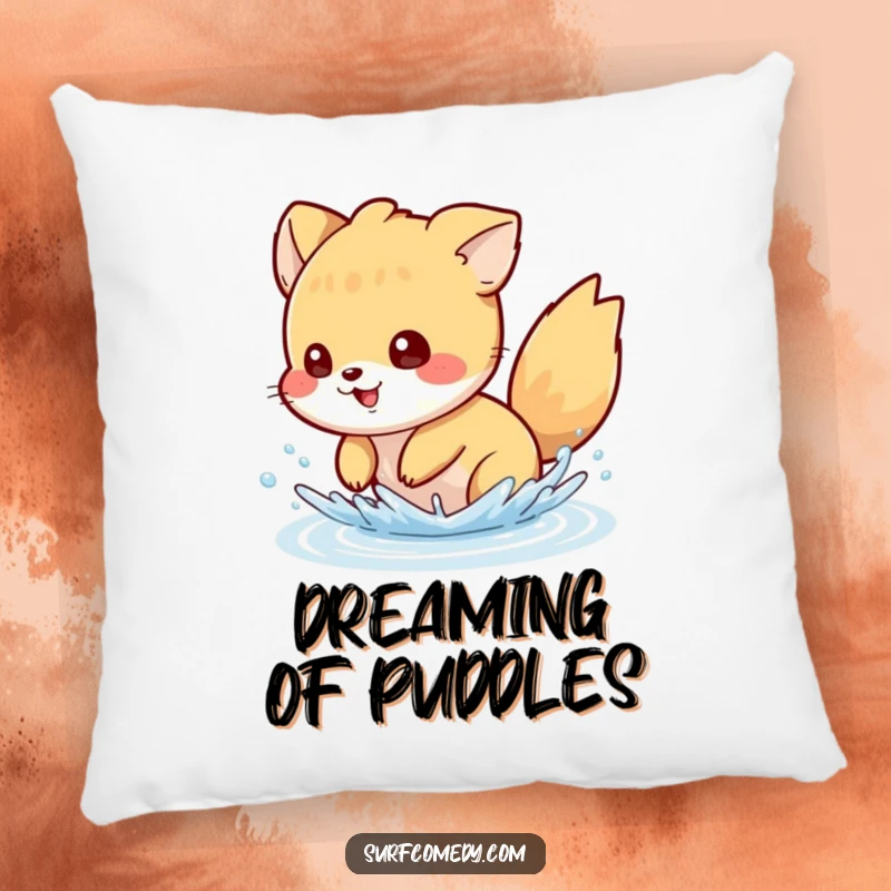 Funny pillow featuring a mischievous animal character energetically splashing water with its tail, bringing comfort and humor.
