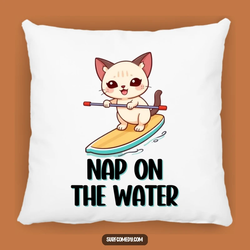 Funny Paddleboard Siamese Cat Pillow: Comfy Joy & Water Decor