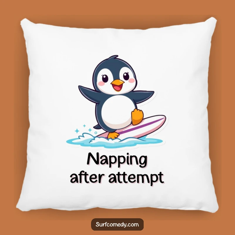 Funny Penguin Surfing Pillow: Cozy Up with Antarctic Giggles