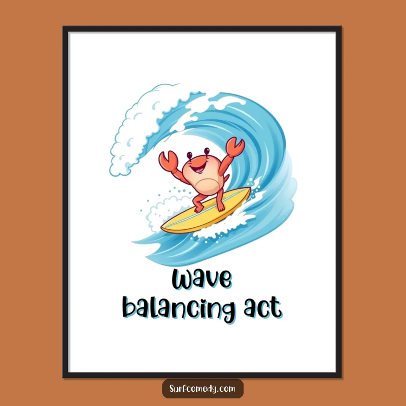 Funny Crab Surf Digital Print: Handstand Surfer Art, Instant Beach Gift