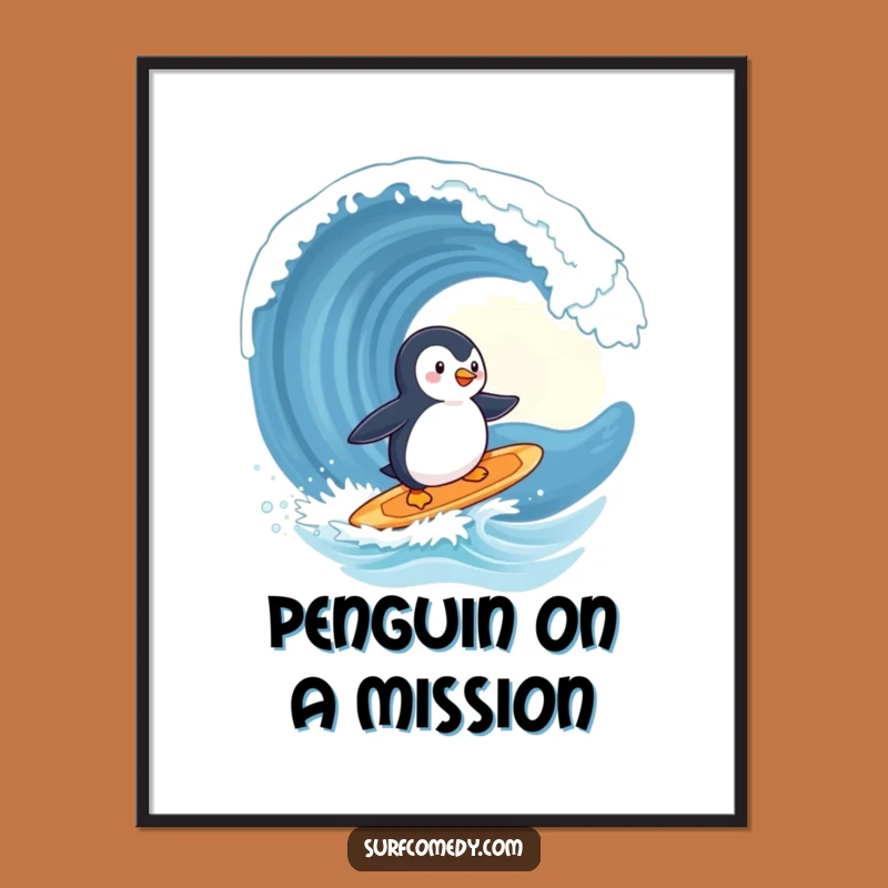 Funny Penguin Surfing Wave Digital Art Print - Cute Animal Adventure Decor!