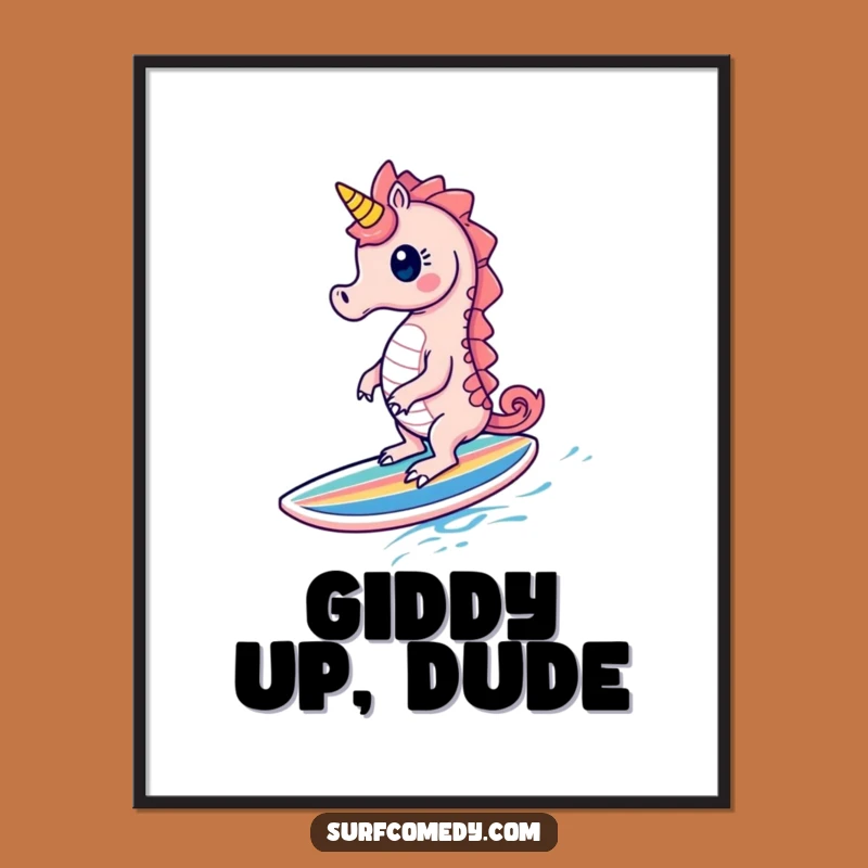 Funny Seahorse Surf Digital Art: Instant Ocean Joy for Walls