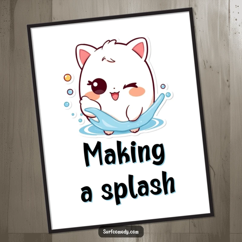 Funny digital art print of a playful character with a mischievous wink, splashing water, perfect for adding a lively touch.