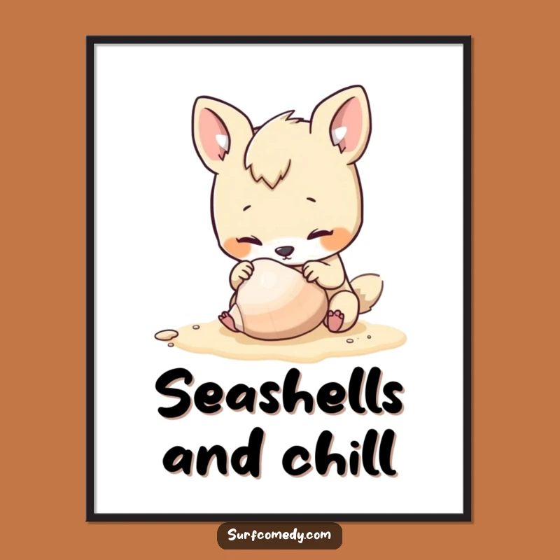 Funny Beach Art Print - Curious Animal Seashell Digital Download Gift