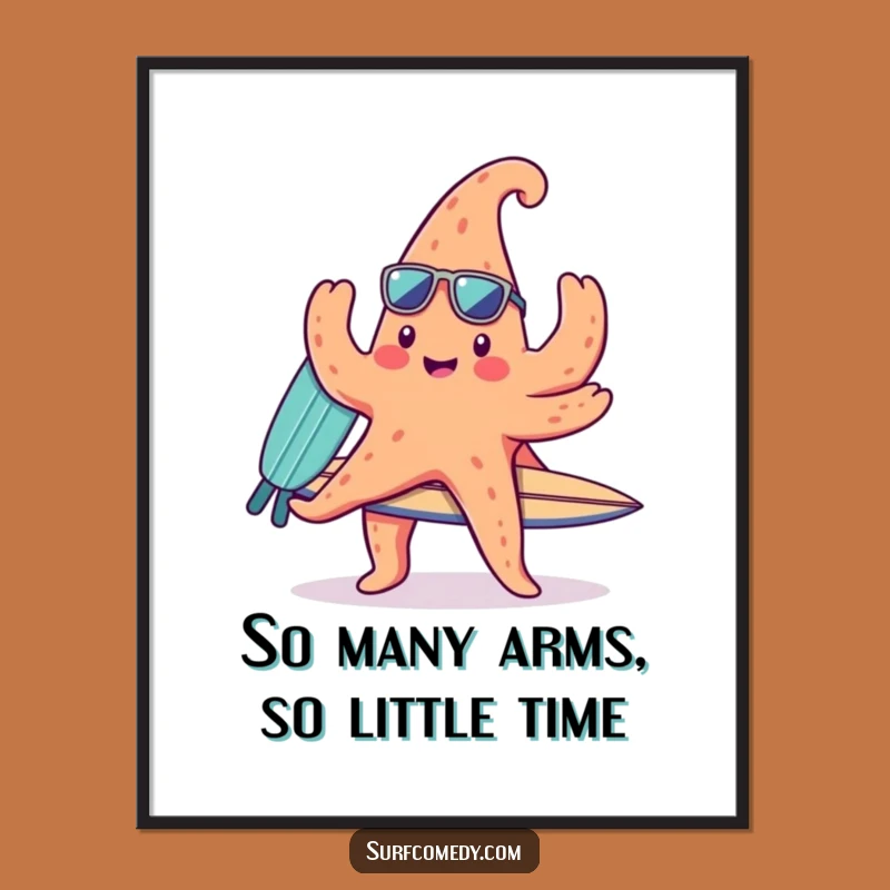 Funny Kawaii Starfish Surfer Digital Art, Instant Download Decor