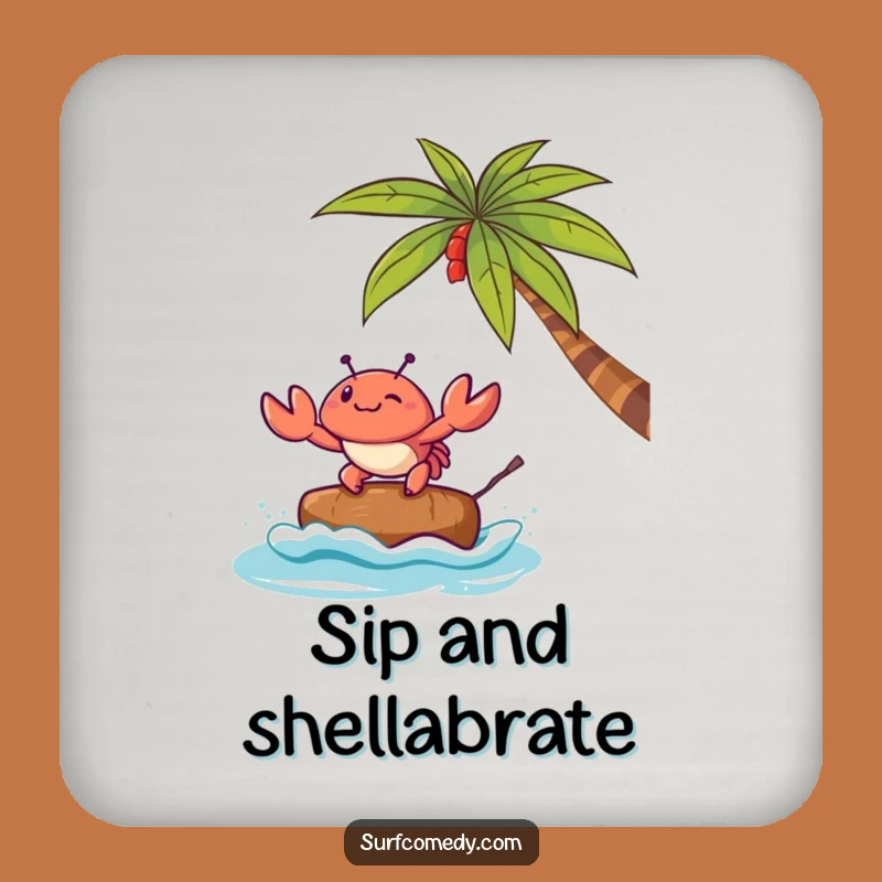 Funny Kawaii Crab Coconut Surf Coaster Set: Beachy Protection, Adorable Funny Gift