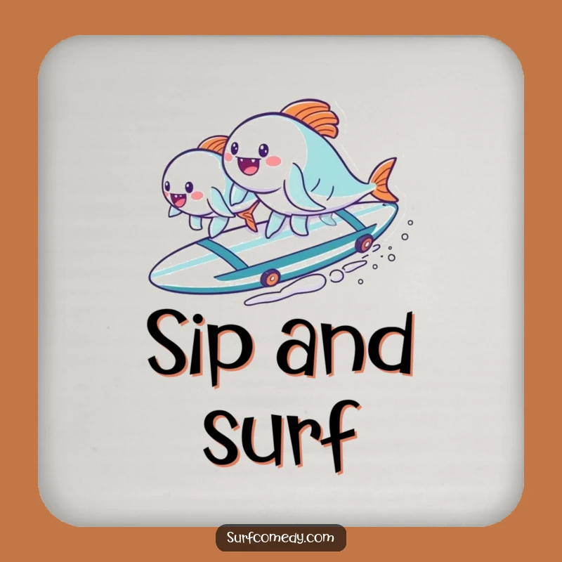 Funny Kawaii Fish Surfboard Drink Coaster - Protect Surfaces with Humor