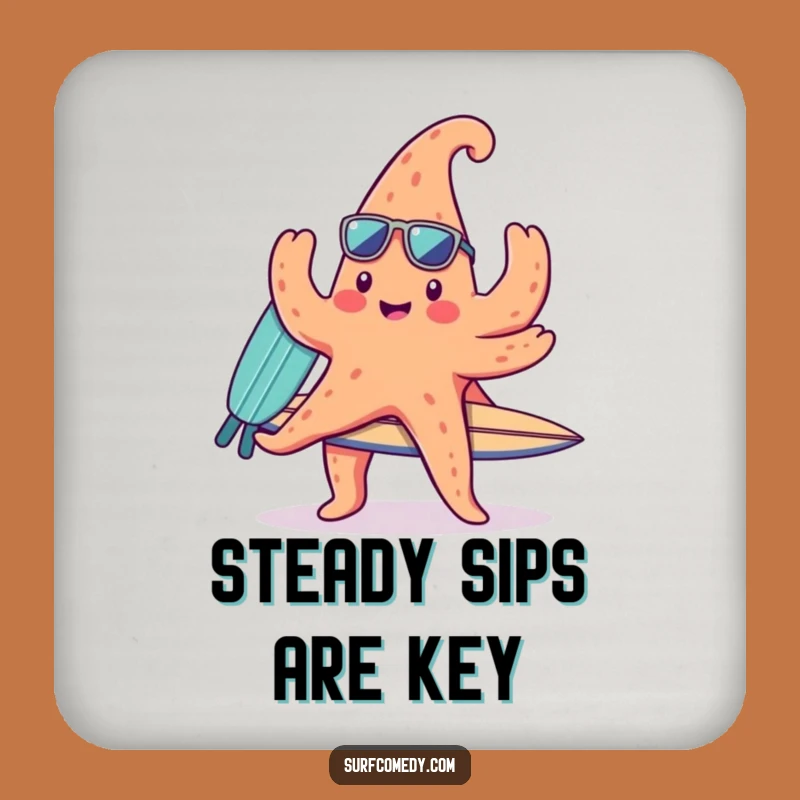 Funny Kawaii Starfish Surfer Coaster Set, Table Protection Gift