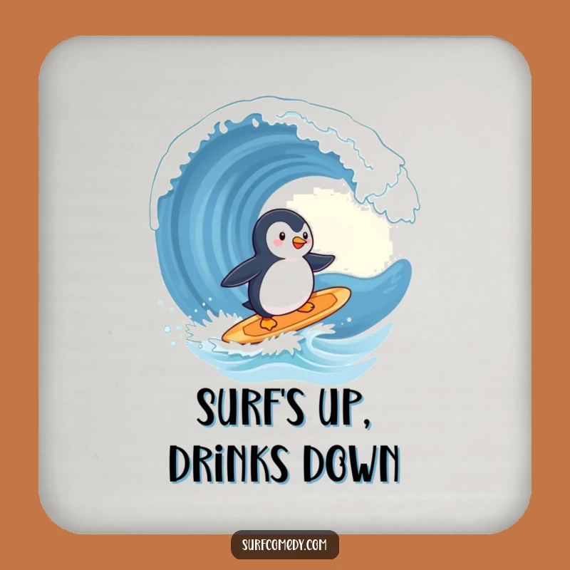 Funny Penguin Surfing Wave Coaster - Cute Animal Drink Gift!