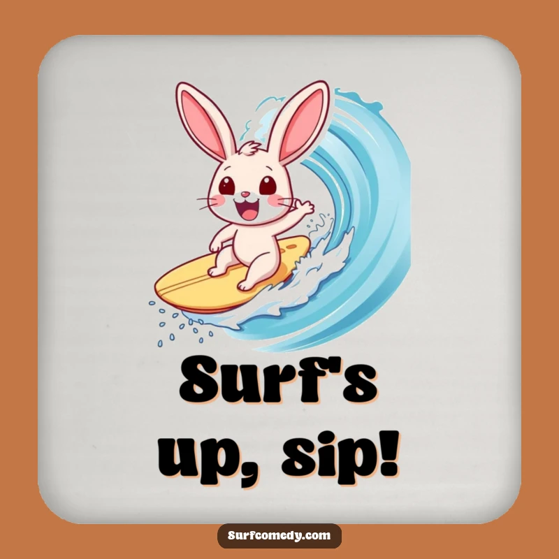 Funny Surfer Rabbit Coaster: Exhilarated Bunny on Wave - Protect Surfaces Funny Gift!