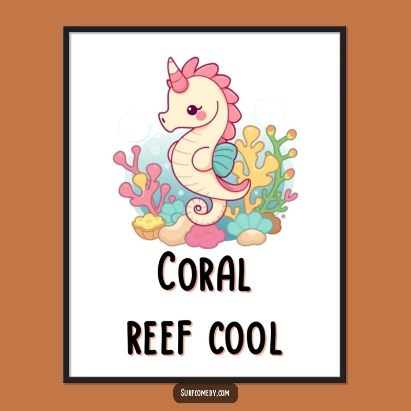 Funny Seahorse Coral Poster: Bring the Ocean's Grace Home!