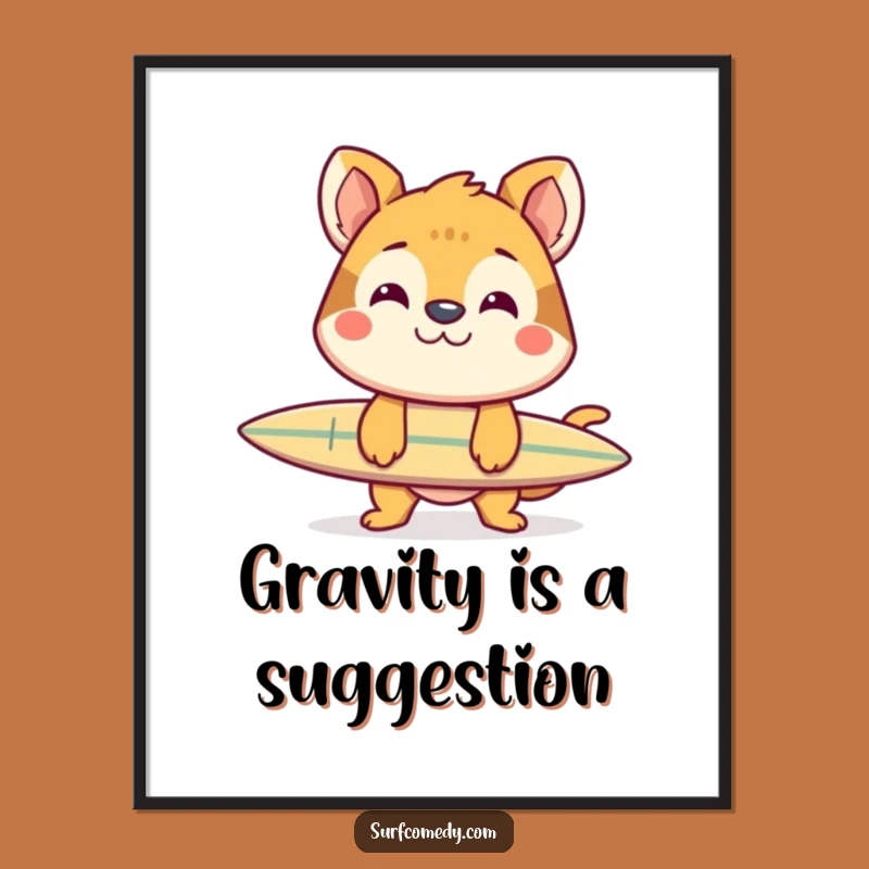 Funny Animal Surf Balance Poster - Cheerful Grin Art!