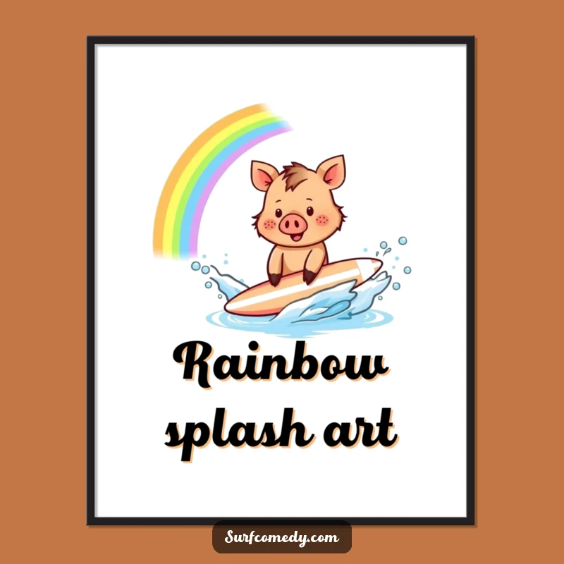 Funny Boar Surfer Poster: Rainbow Splash Delight - Wall Art Funny Gift!