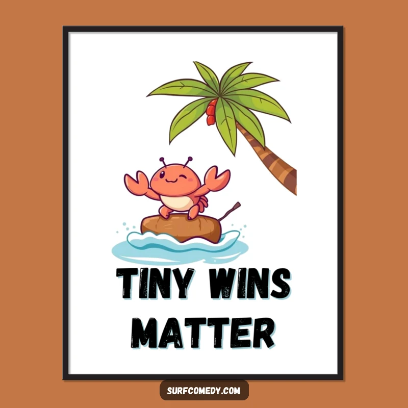 Funny Kawaii Crab Coconut Surf Poster: Adorable Beach Art Print, Hilarious Funny Gift