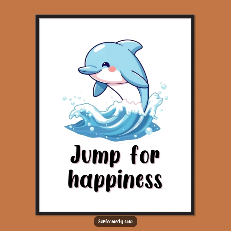 Funny Kawaii Dolphin Leaping Art Print, Cheerful Ocean Wall Decor