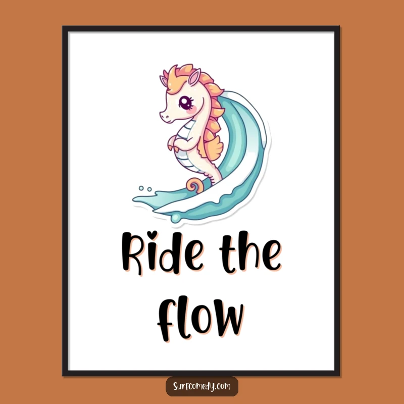 Funny Kawaii Seahorse Wave Poster - Cute Ocean Art Gift