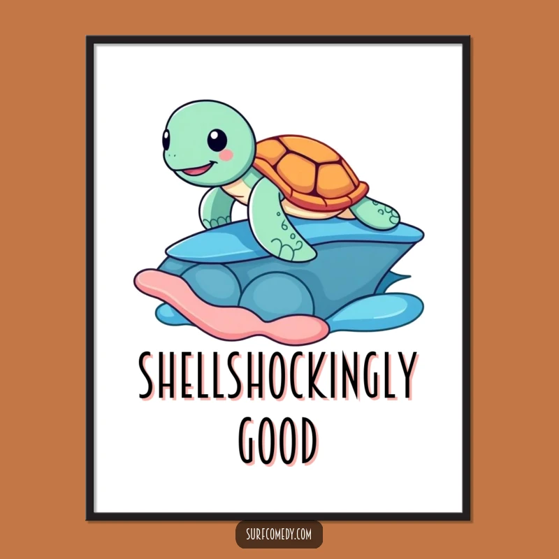 Funny Surfing Turtle Poster - Coastal Wall Art with Humorous Vibes