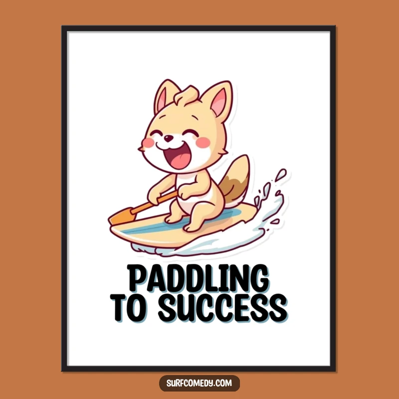 Funny Excited Paddling Animal Poster - Dynamic Surf Art!