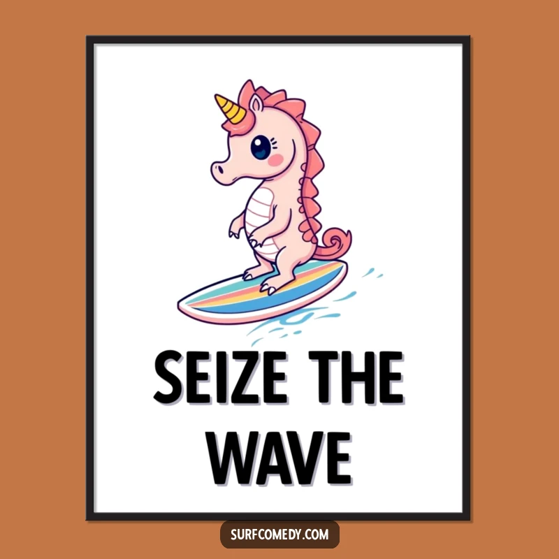 Funny Seahorse Surf Poster: Glee-Filled Ocean Art for Your Walls