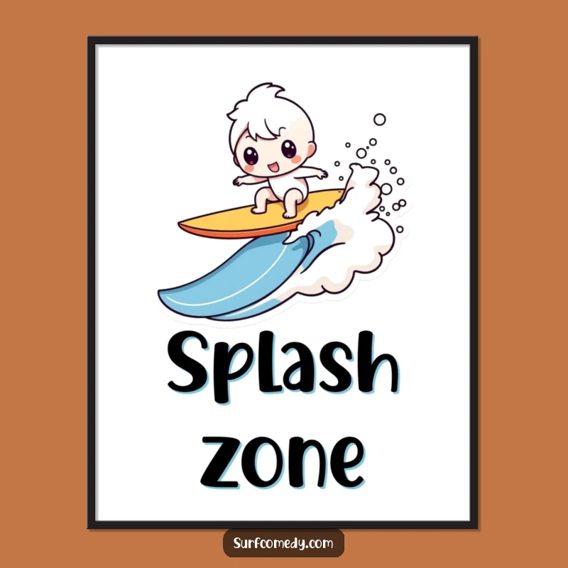 Funny Kawaii Surfer Wipeout Poster: Hilarious Beach Art for Coastal Homes