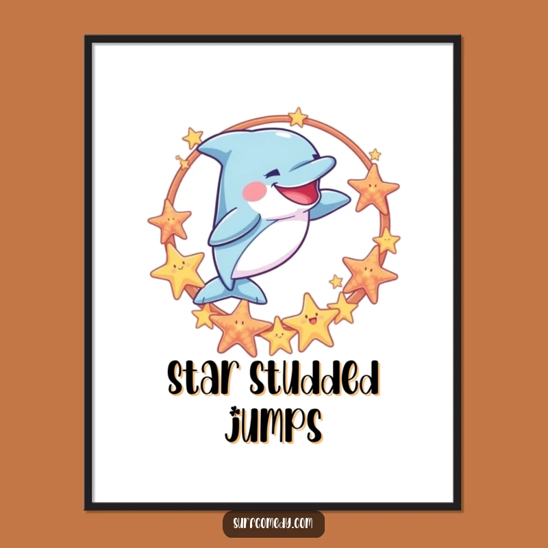 Funny Dolphin Hoop Jump Poster - Playful Ocean Wall Art