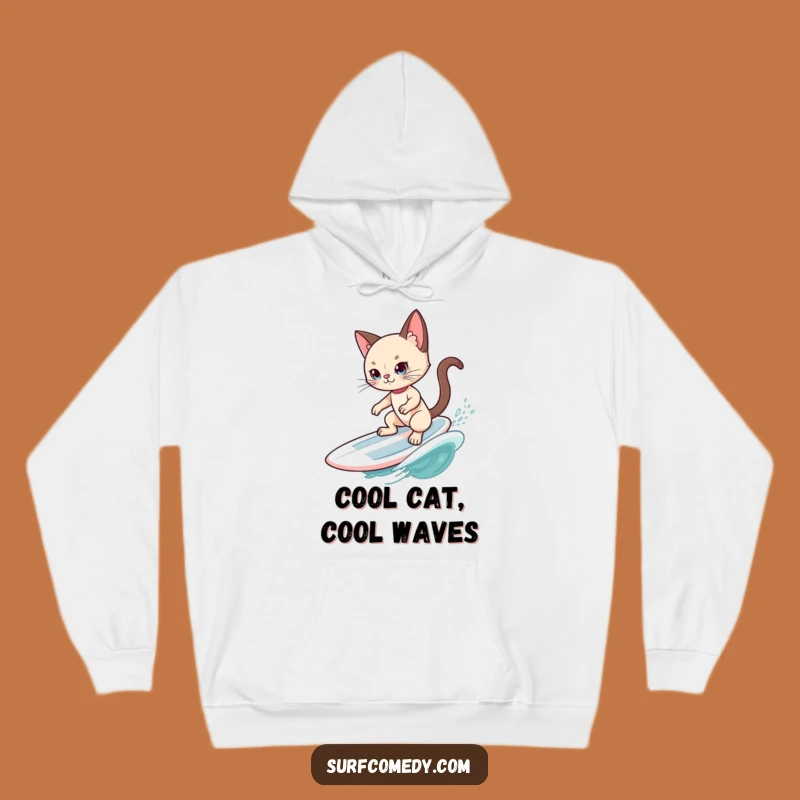 Funny Siamese Cat Surfer Hoodie: Cool Cat on Swell - Cozy Funny Gift!