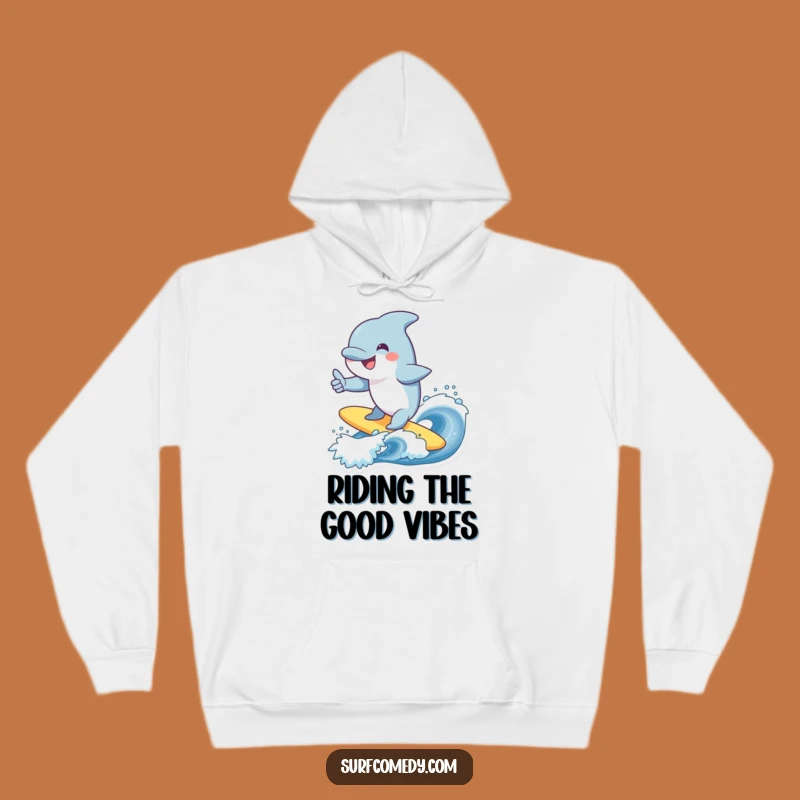 Funny Dolphin Surfing Wave Hoodie - Cozy Cheerful Marine Animal Gift!