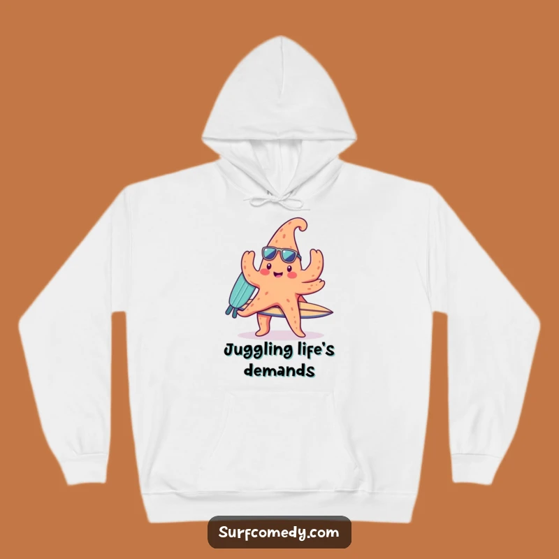 Funny Kawaii Starfish Surfer Hoodie, Cozy Beach Adventure Sweatshirt