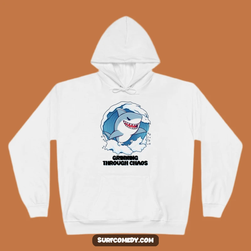 Funny Shark Surf Hoodie: Determined Wave Carver Warmth, Cozy Ocean Gift