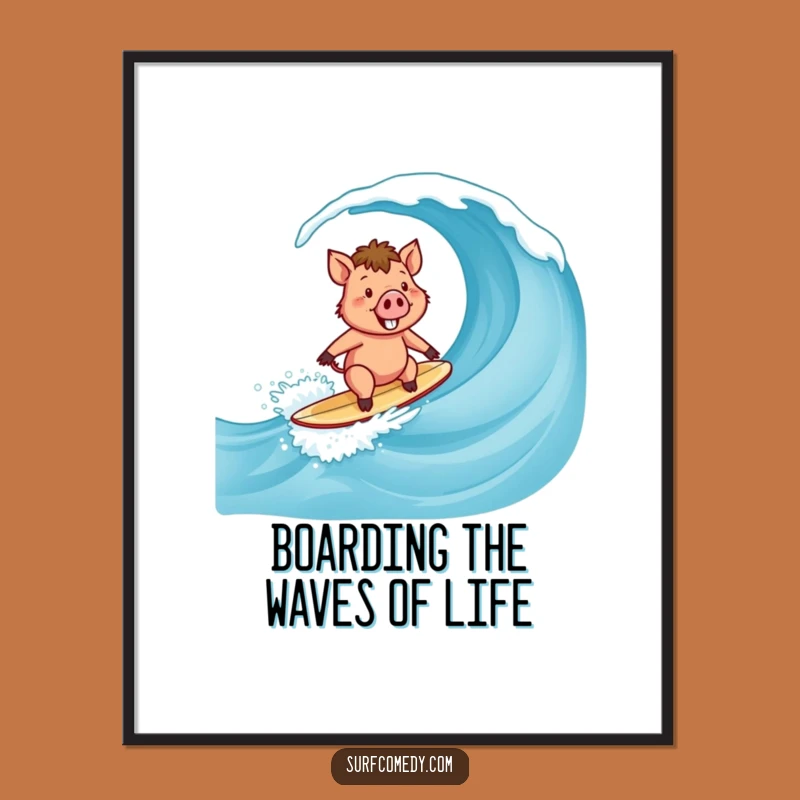 Free Printable Surfer Boar Wall Art: Happy Wave Rider Swine Downloadable Art Gift