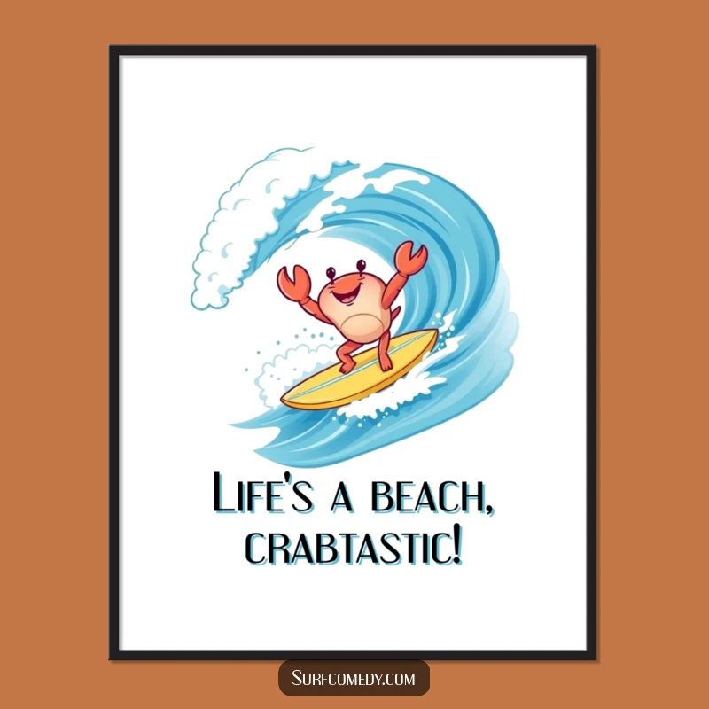 Free Printable Crab Surfing Art - Handstand Wall Decor Downloadable