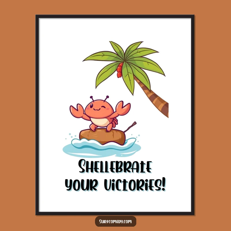 Free Printable Wall Art: Kawaii Crab Coconut Surf Funny Art Download