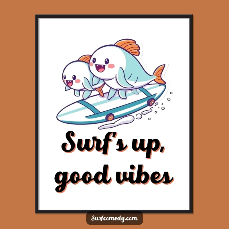 Free Printable Wall Art: Kawaii Fish Surf Squad - Funny Downloadable Decor!