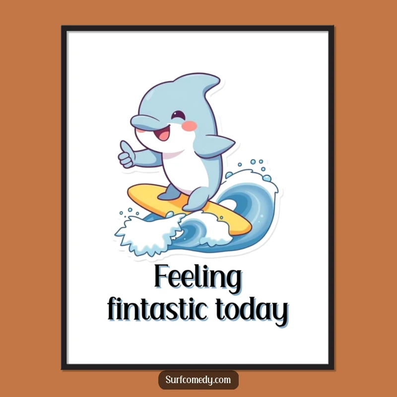 Funny Free Printable Wall Art: Dolphin Surfing Wave, Cheerful Downloadable Decor