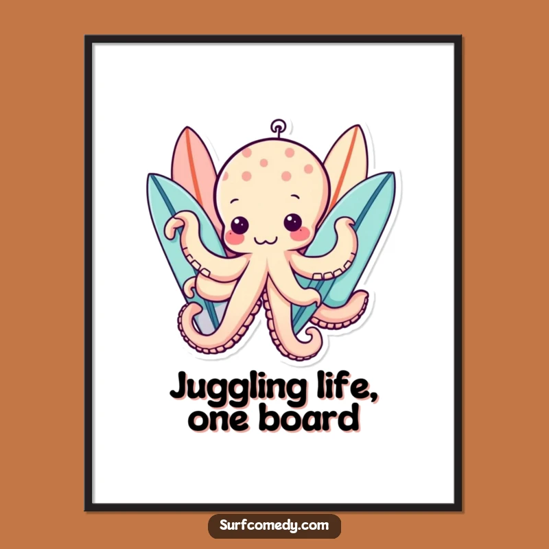 Funny Free Printable Wall Art: Octopus Holding Surfboards - Tropical Decor
